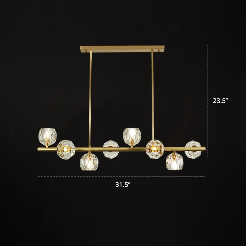 Luminaire suspendu doré à 8 ampoules pour restaurant sur île, éclairage simple avec abat-jour en cristal en forme de dôme...