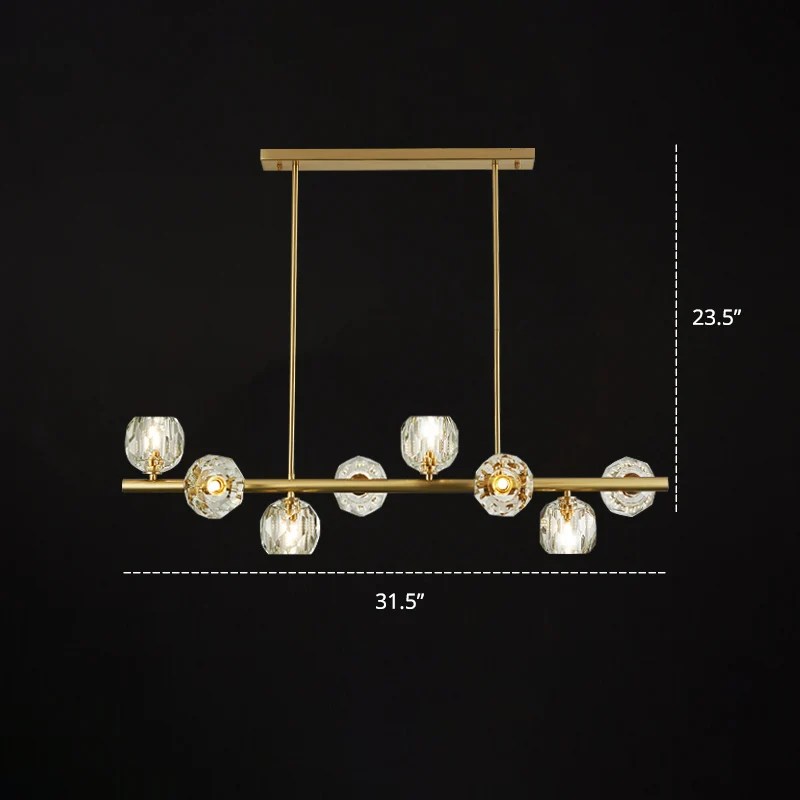 Luminaire suspendu doré à 8 ampoules pour restaurant sur île, éclairage simple avec abat-jour en cristal en forme de dôme...