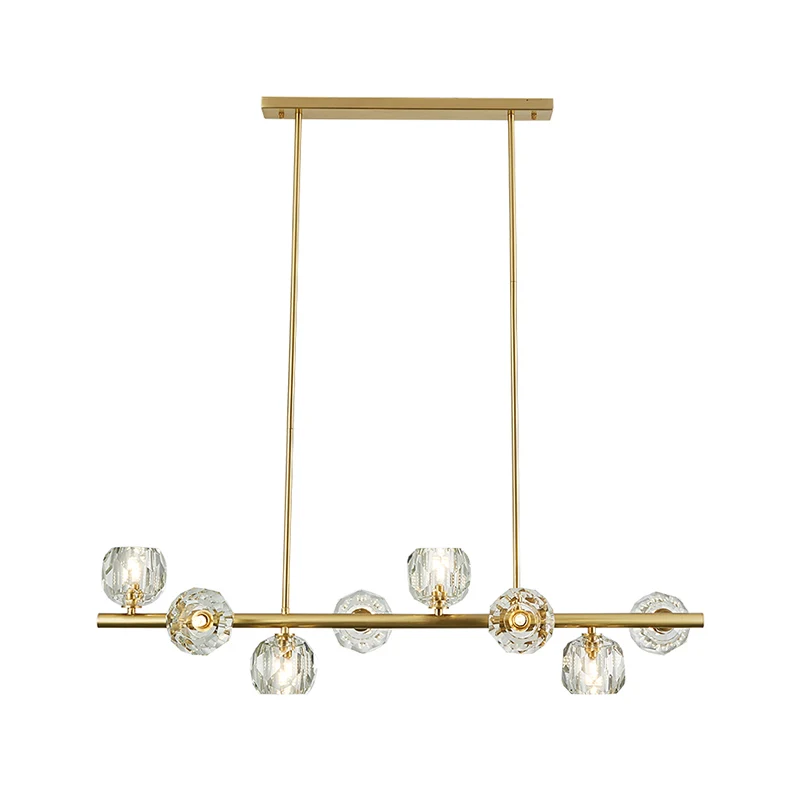 Luminaire suspendu doré à 8 ampoules pour restaurant sur île, éclairage simple avec abat-jour en cristal en forme de dôme...