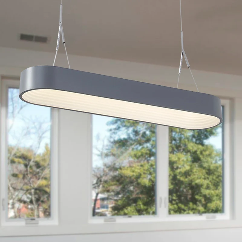 Luminaire suspendu elliptique nordique en métal blanc/gris, plafonnier suspendu pour salle à manger, 33.5 "/47" de large C...