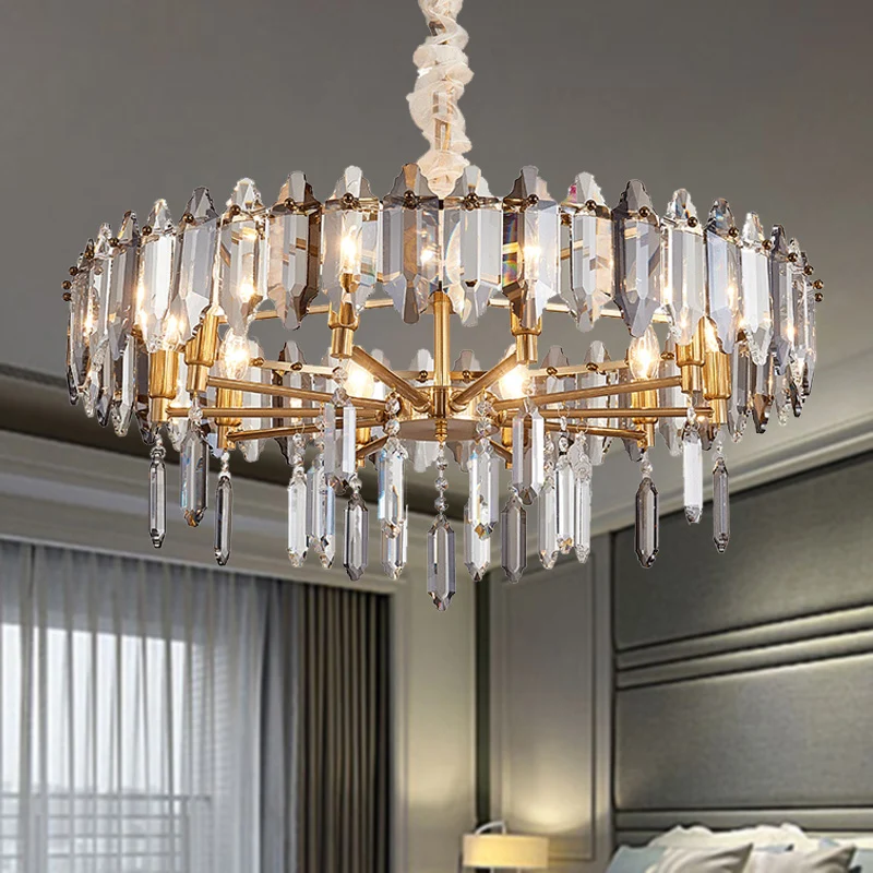 Luminaire suspendu en forme de goutte de cristal, lustre de plafond doré postmoderne à 8/10 têtes Clearhalo