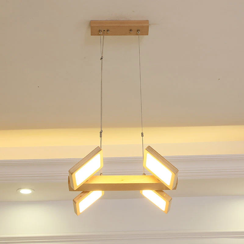 Luminaire suspendu LED carré de Style japonais, éclairage d'île suspendu en bois pour Restaurant avec abat-jour en acryliq...