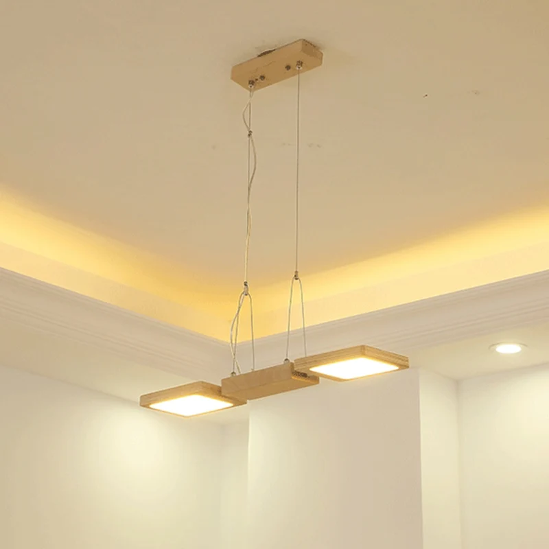 Luminaire suspendu LED carré de Style japonais, éclairage d'île suspendu en bois pour Restaurant avec abat-jour en acryliq...