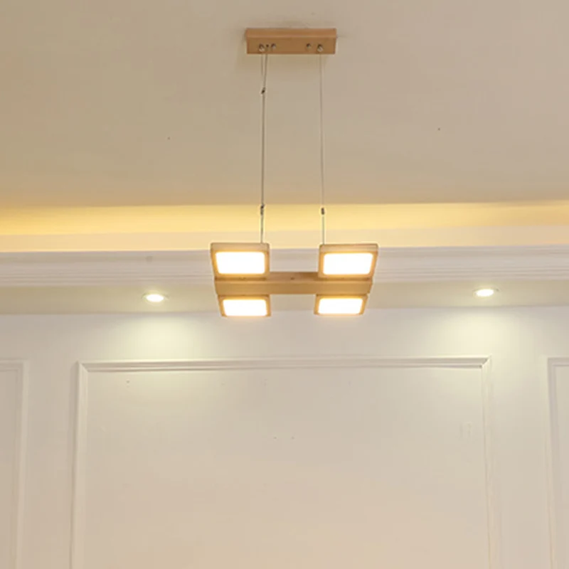 Luminaire suspendu LED carré de Style japonais, éclairage d'île suspendu en bois pour Restaurant avec abat-jour en acryliq...