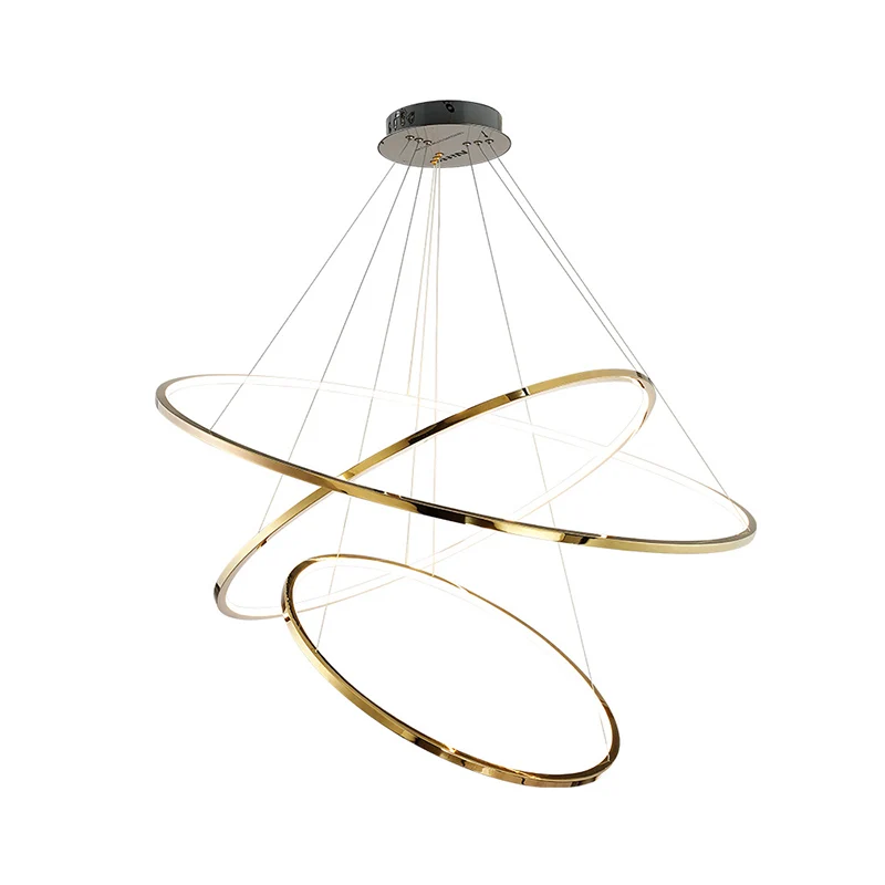 Luminaire suspendu LED minimaliste à 3/5 niveaux, lustre en cerceau Extra-mince en acier inoxydable pour salon, doré Clear...