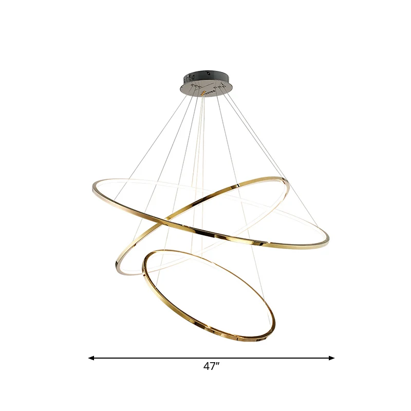 Luminaire suspendu LED minimaliste à 3/5 niveaux, lustre en cerceau Extra-mince en acier inoxydable pour salon, doré Clear...