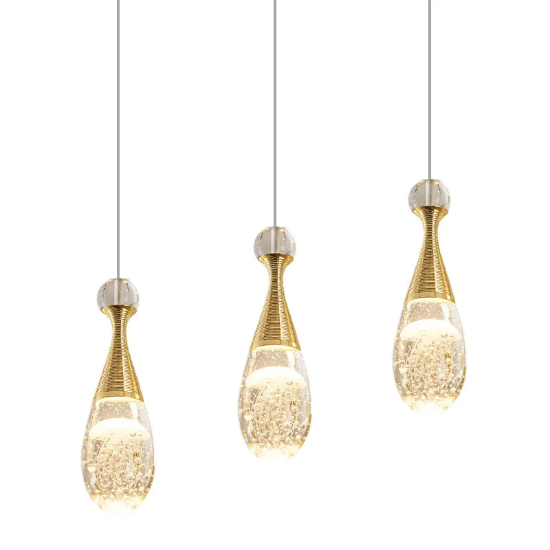 Luminaire suspendu moderniste en forme de larme multi-lumière en verre de cristal transparent à 3 ampoules pour salle à ma...