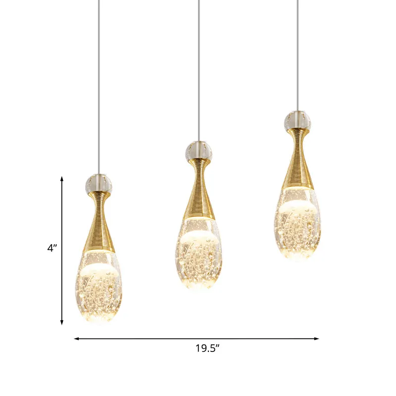 Luminaire suspendu moderniste en forme de larme multi-lumière en verre de cristal transparent à 3 ampoules pour salle à ma...