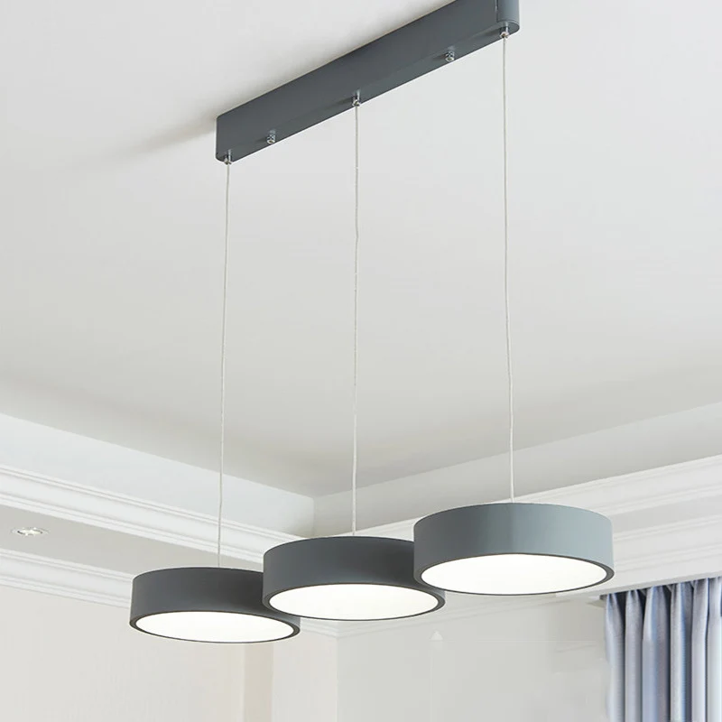 Luminaire suspendu multi-lumières gris Drum Simplicity Éclairage suspendu en métal à LED avec auvent rond/linéaire Clearhalo