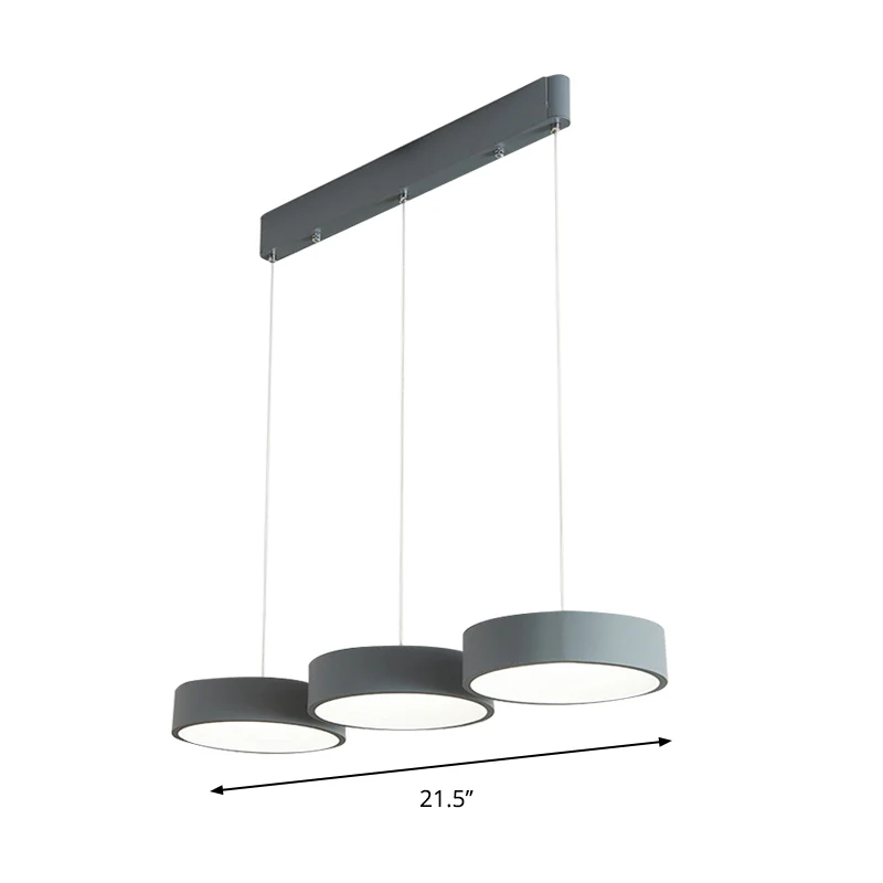 Luminaire suspendu multi-lumières gris Drum Simplicity Éclairage suspendu en métal à LED avec auvent rond/linéaire Clearhalo