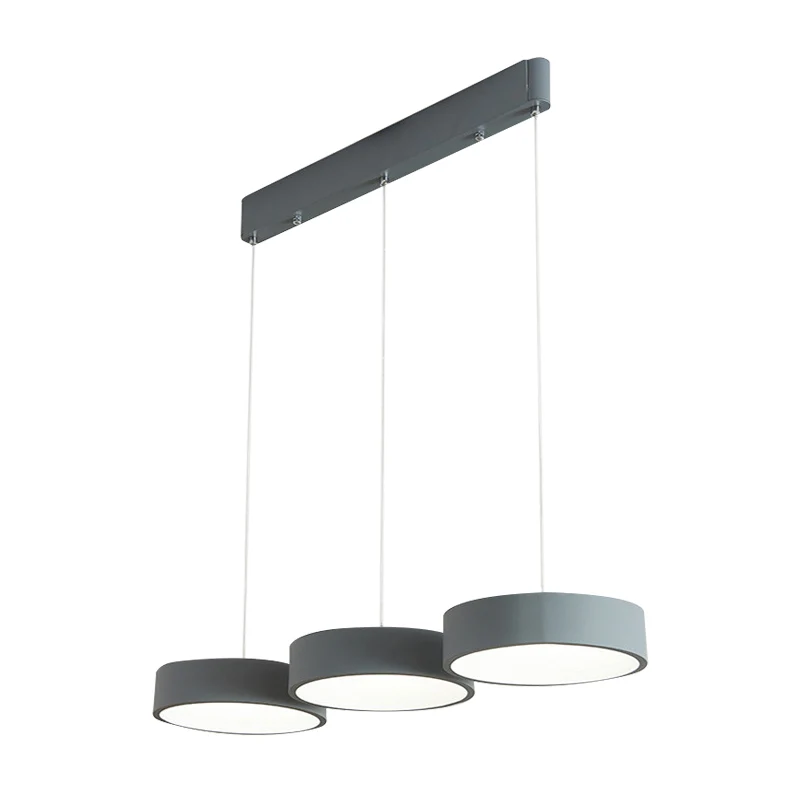 Luminaire suspendu multi-lumières gris Drum Simplicity Éclairage suspendu en métal à LED avec auvent rond/linéaire Clearhalo