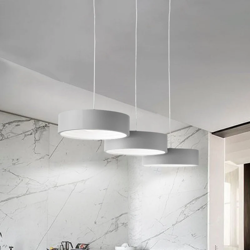 Luminaire suspendu multi-lumières gris Drum Simplicity Éclairage suspendu en métal à LED avec auvent rond/linéaire Clearhalo
