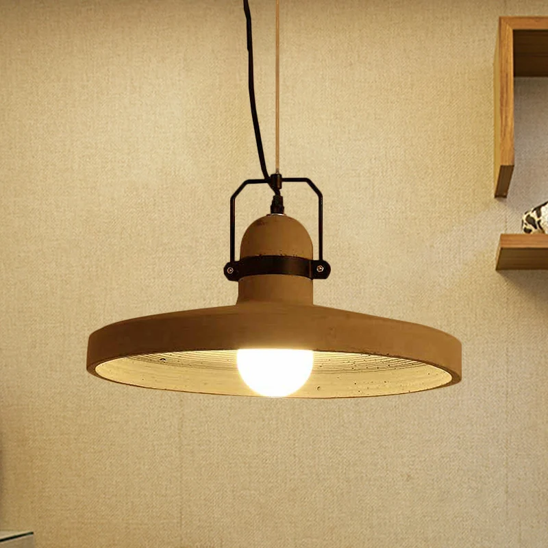 Luminaire suspendu de plafond à abat-jour rond en ciment, style industriel, luminaire suspendu de cuisine à 1 lumière, rou...