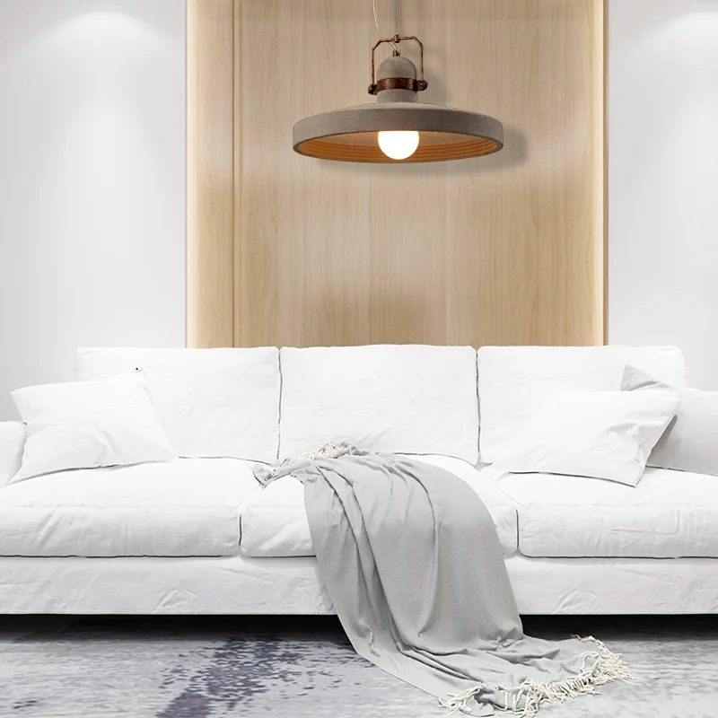 Luminaire suspendu de plafond à abat-jour rond en ciment, style industriel, luminaire suspendu de cuisine à 1 lumière, rou...