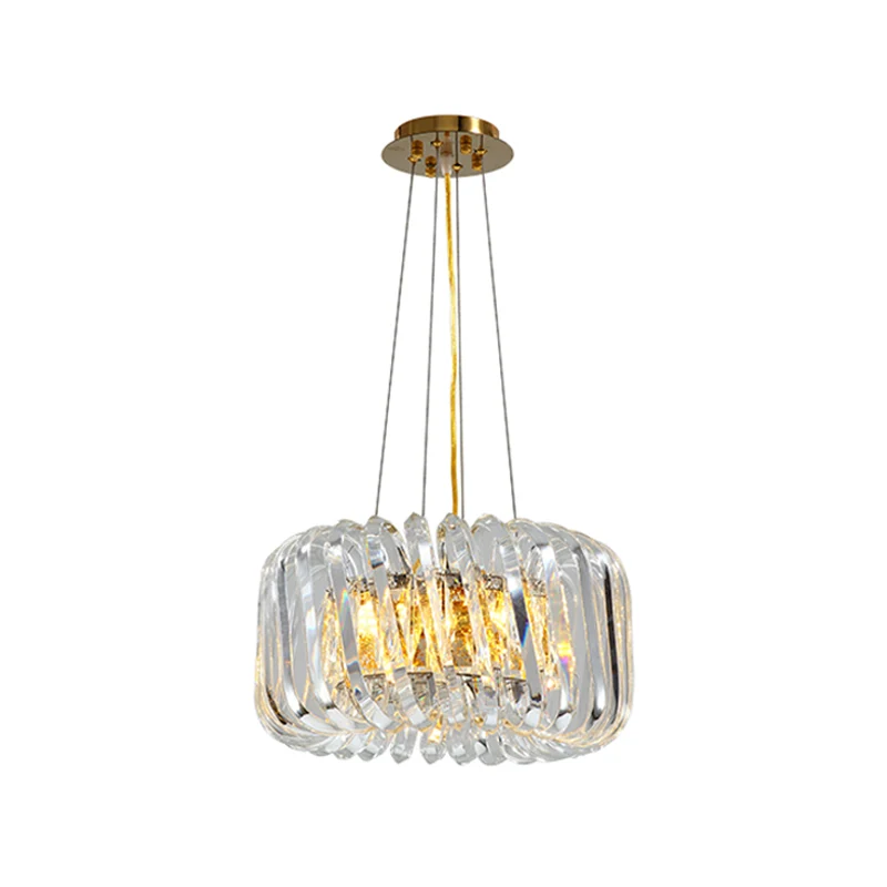Luminaire suspendu tambour minimaliste à 4/8/12 lumières, lustre en cristal K9 transparent, doré Clearhalo