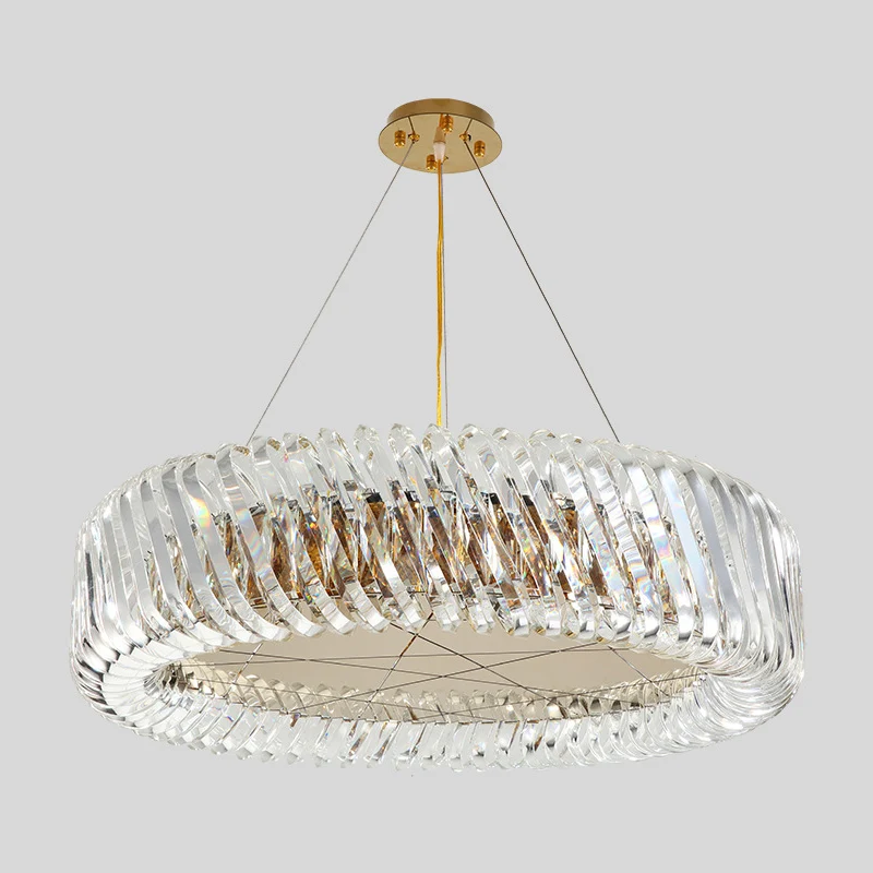 Luminaire suspendu tambour minimaliste à 4/8/12 lumières, lustre en cristal K9 transparent, doré Clearhalo