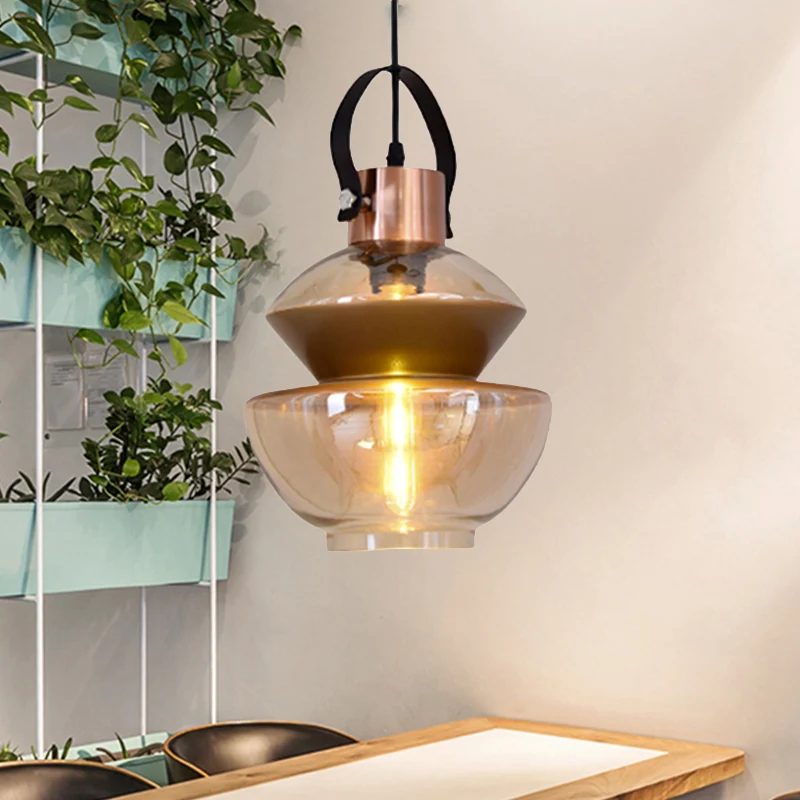 Luminaire suspendu en verre gourde/cône, luminaire de plafond suspendu moderniste à 1 lumière marron pour salle à manger C...