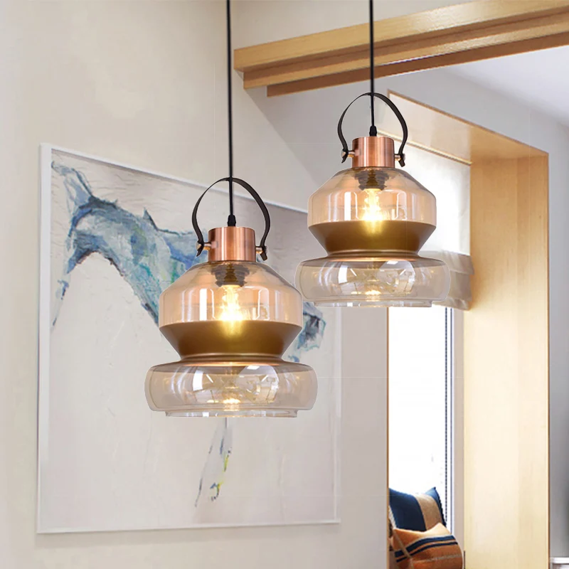 Luminaire suspendu en verre gourde/cône, luminaire de plafond suspendu moderniste à 1 lumière marron pour salle à manger C...