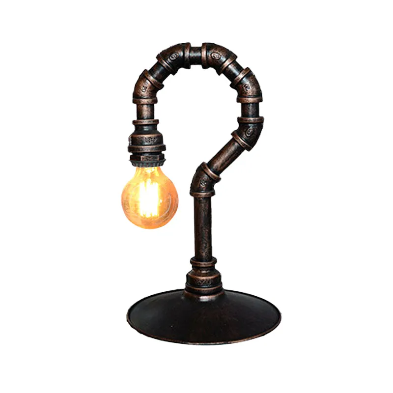 1 lumière petit éclairage de bureau antique crochet tuyau fer lampe de table de nuit en rouille pour bar Clearhalo