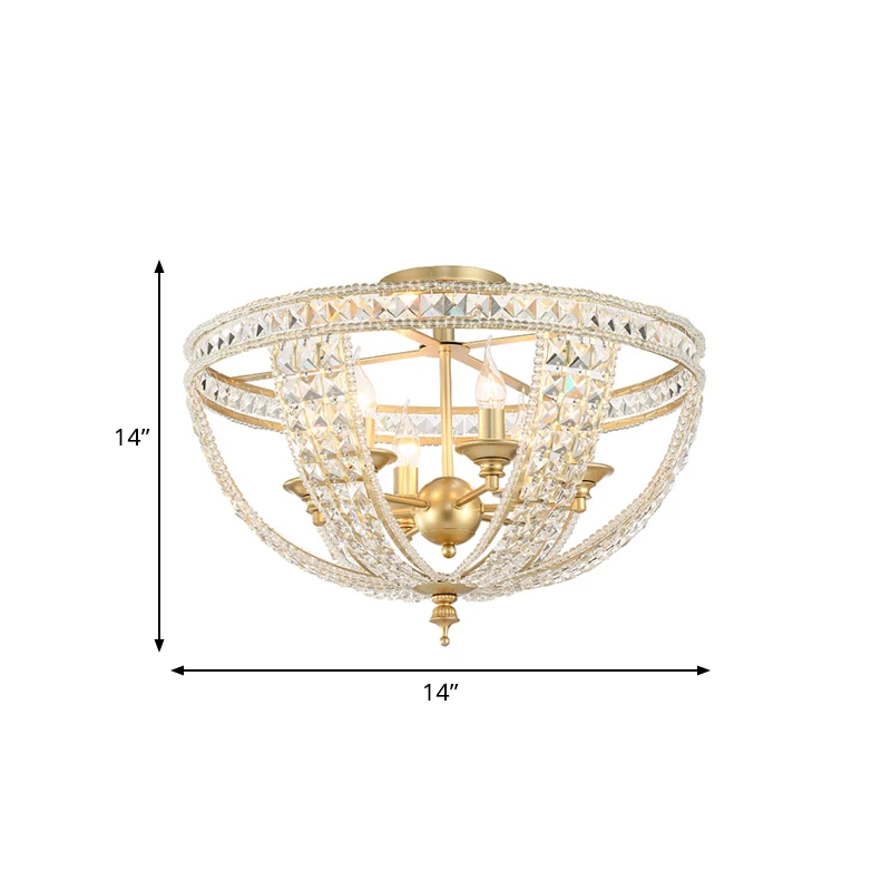 3/4 lumières cristal brin semi-montage éclairage traditionnel finition or panier chambre plafonnier, 14 "/18" de large Cle...