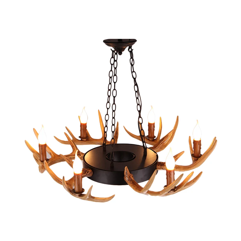 6 lumières résine lustre lampe Village bois candélabre salon vers le bas éclairage pendentif Clearhalo