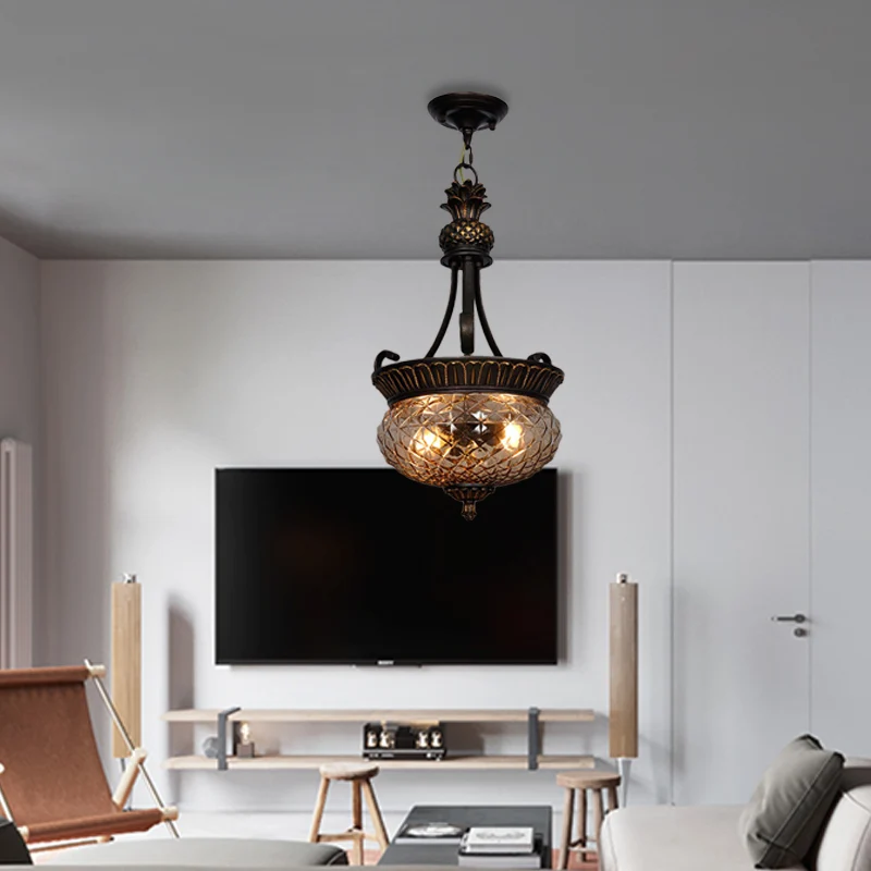 2 lumières salle à manger plafond Suspension lampe pays noir lustre Suspension avec ovale clair prismatique abat-jour en v...