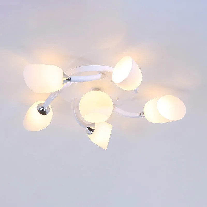 6/8 lumières salon semi-affleurant moderne blanc spirale encastré lumière avec abat-jour en verre opale tulipe Clearhalo
