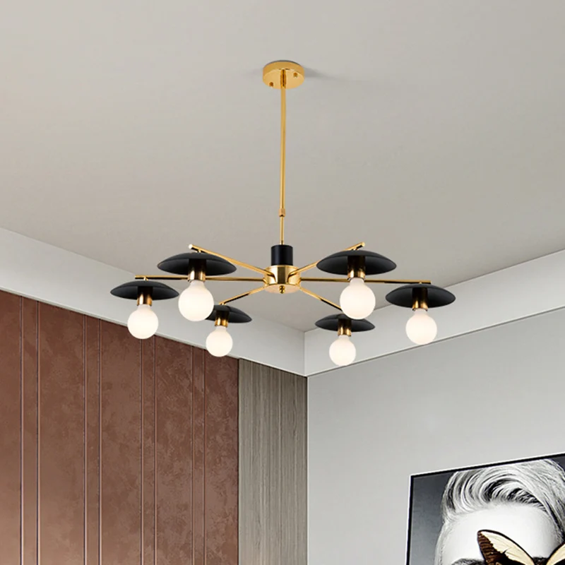 Lustre à ampoule noire, éclairage Post-moderne, 6/8 lumières, plafonnier en verre dépoli Clearhalo