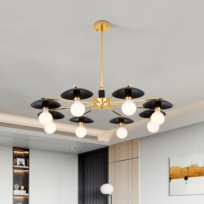 Lustre à ampoule noire, éclairage Post-moderne, 6/8 lumières, plafonnier en verre dépoli Clearhalo