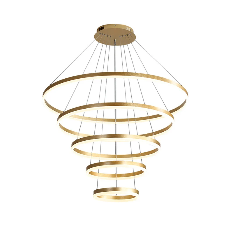 Lustre à anneaux Art déco en aluminium, éclairage de Suspension LED pour salon en or Clearhalo