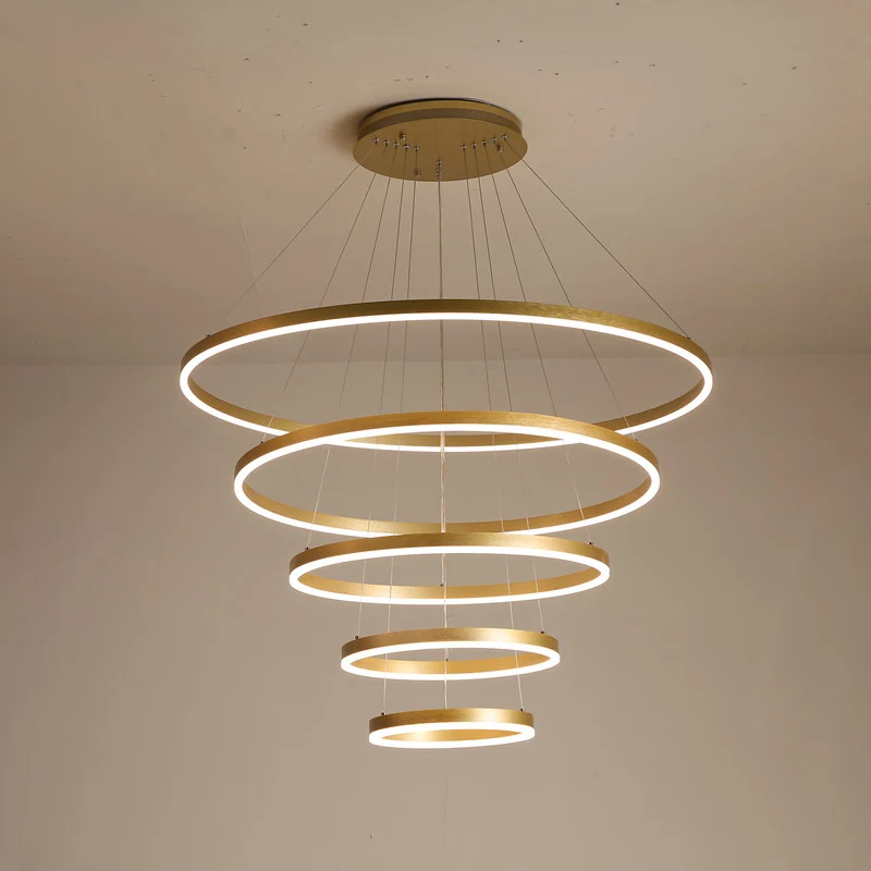 Lustre à anneaux Art déco en aluminium, éclairage de Suspension LED pour salon en or Clearhalo
