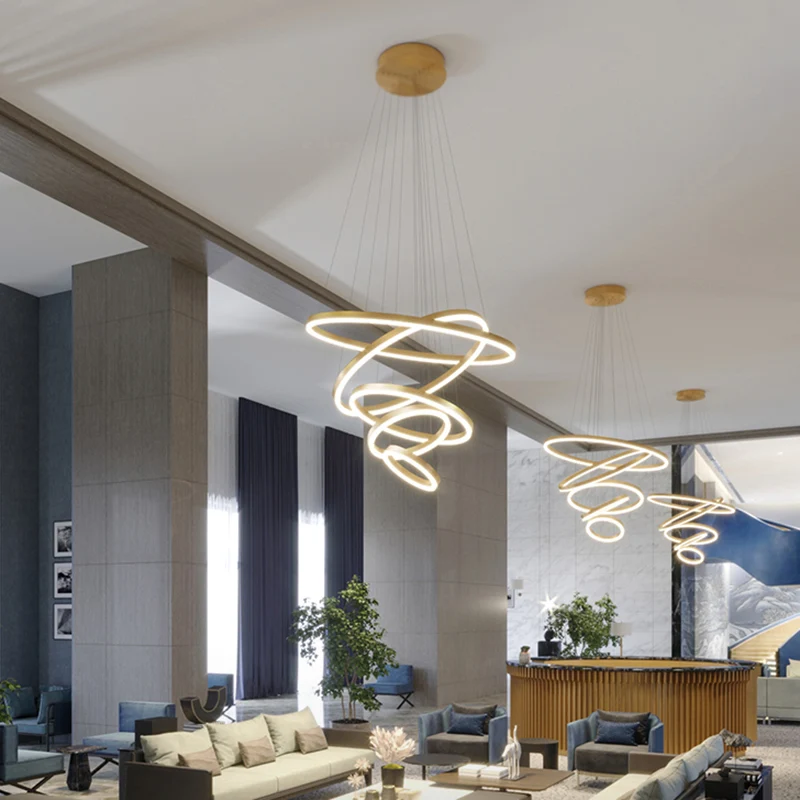 Lustre à anneaux Art déco en aluminium, éclairage de Suspension LED pour salon en or Clearhalo