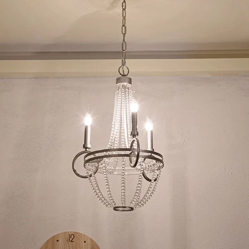 Lustre à bougie en cristal rétro à 3 têtes, luminaire décoratif de plafond argenté pour le salon Clearhalo