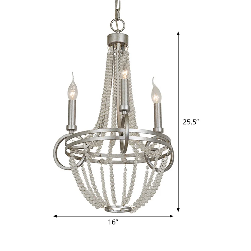 Lustre à bougie en cristal rétro à 3 têtes, luminaire décoratif de plafond argenté pour le salon Clearhalo