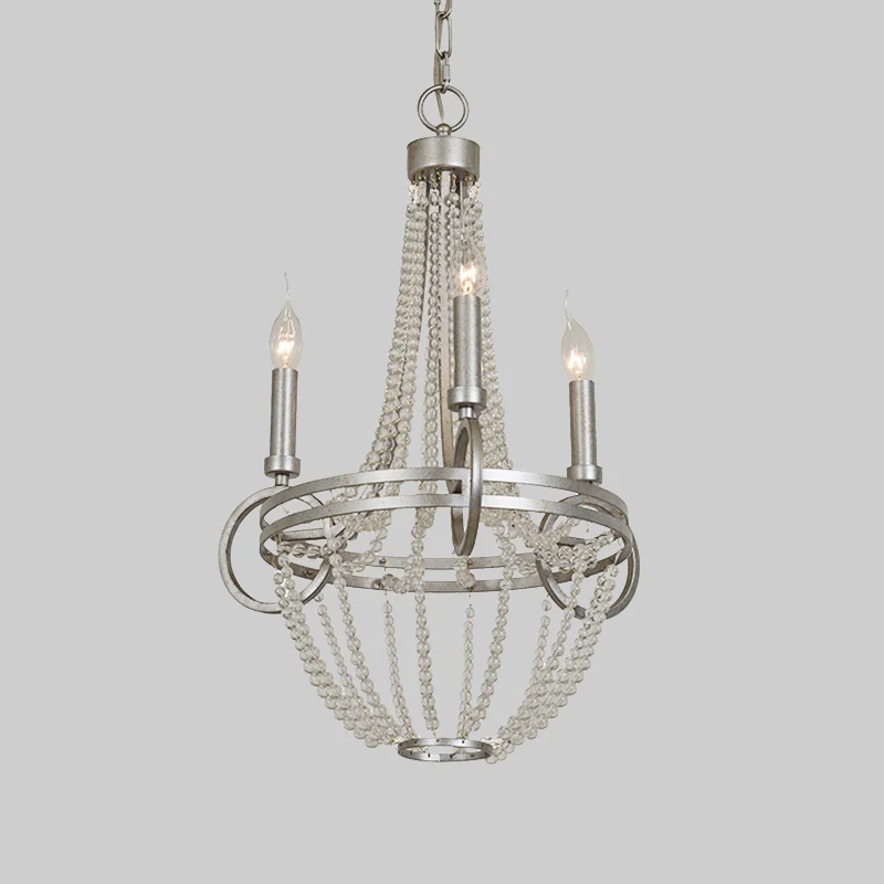 Lustre à bougie en cristal rétro à 3 têtes, luminaire décoratif de plafond argenté pour le salon Clearhalo
