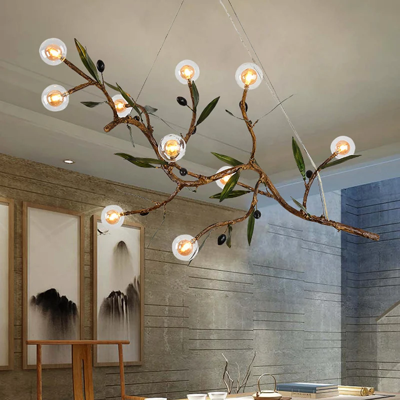 Lustre à branches décoratives, luminaire suspendu métallique à 10 têtes pour salon, marron Clearhalo