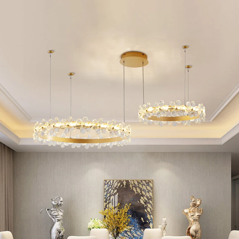 Lustre circulaire éclairage moderniste cristal LED plafonnier suspension en or pour salon Clearhalo