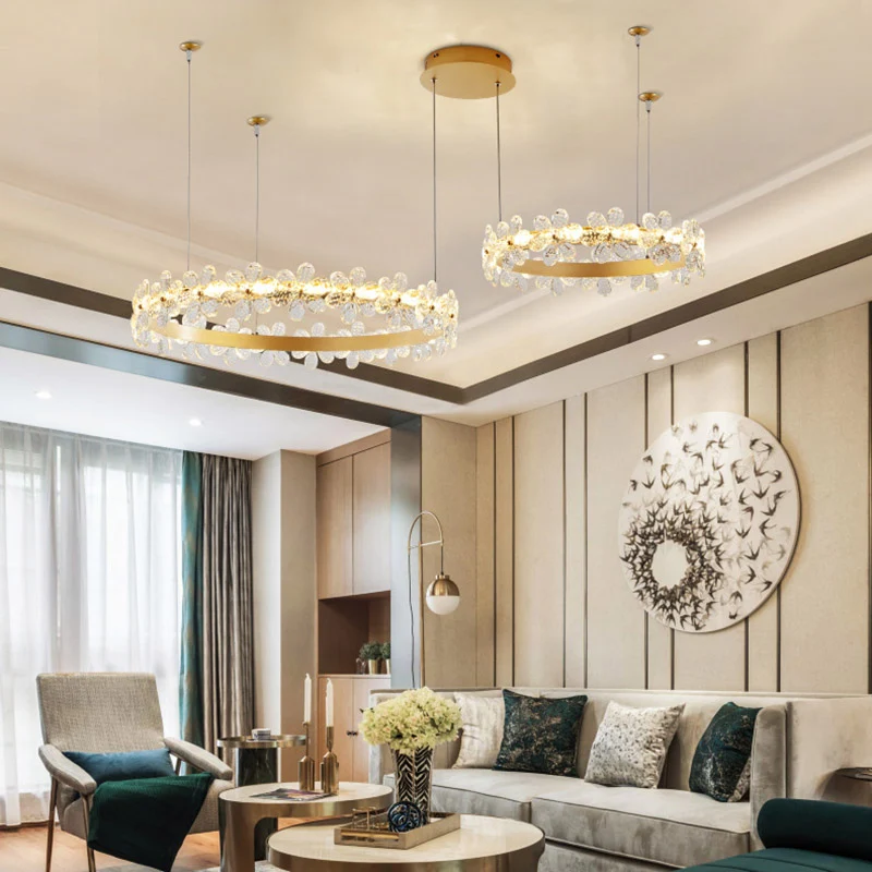 Lustre circulaire éclairage moderniste cristal LED plafonnier suspension en or pour salon Clearhalo