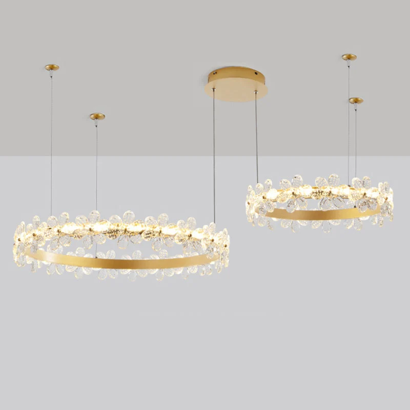 Lustre circulaire éclairage moderniste cristal LED plafonnier suspension en or pour salon Clearhalo