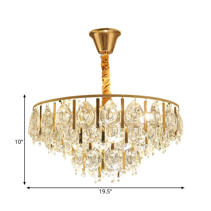 Lustre conique en cristal modernisme, 3/4 lumières, kit de suspension doré avec design à plusieurs niveaux, 16"/19,5" de l...