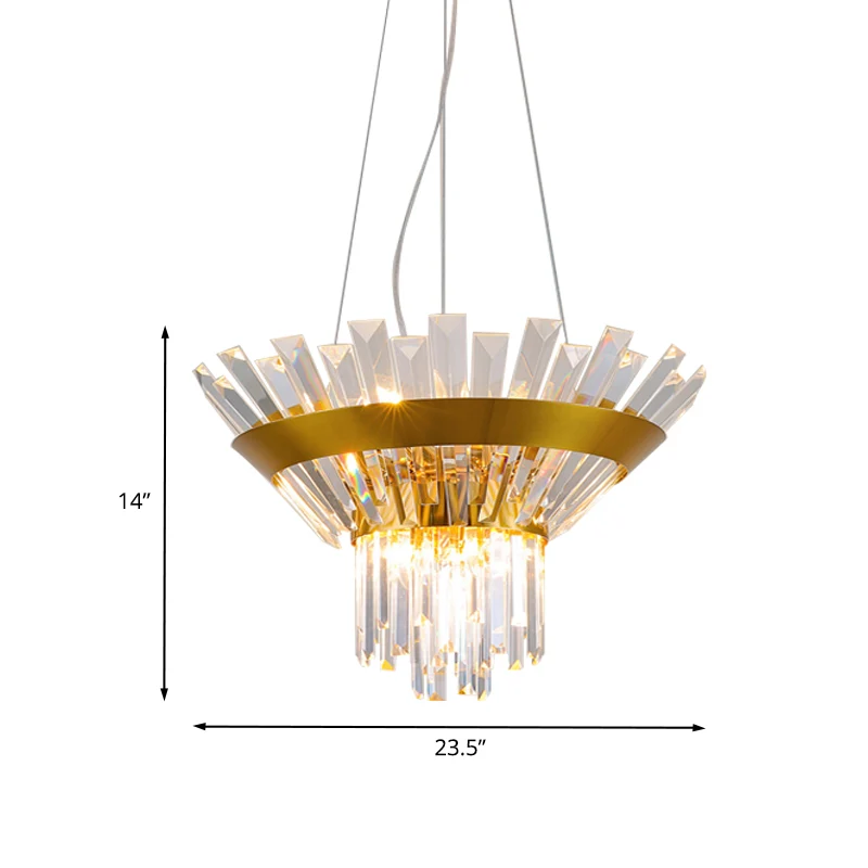 Lustre en cristal de taille rectangulaire à 9 ampoules, suspension postmoderne à cône doré pour table à manger Clearhalo