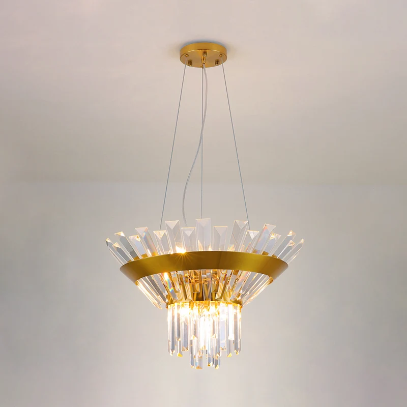 Lustre en cristal de taille rectangulaire à 9 ampoules, suspension postmoderne à cône doré pour table à manger Clearhalo