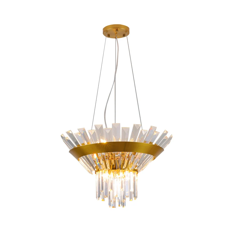 Lustre en cristal de taille rectangulaire à 9 ampoules, suspension postmoderne à cône doré pour table à manger Clearhalo