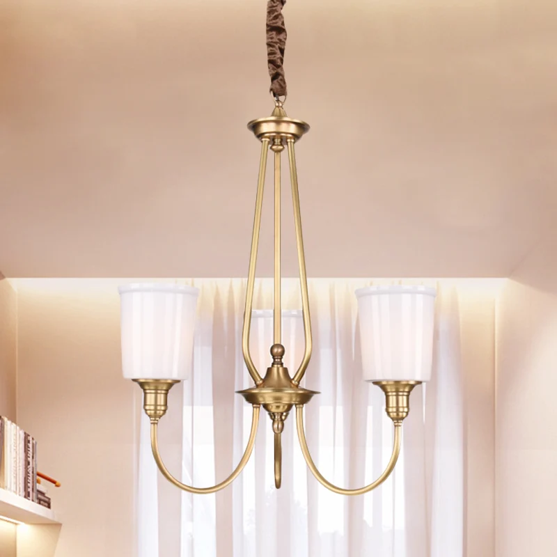 Lustre cylindrique en verre blanc, lumière coloniale, 3/5 lumières, luminaire suspendu pour chambre à coucher, doré Clearhalo