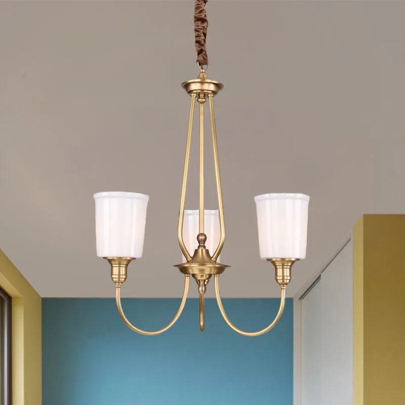 Lustre cylindrique en verre blanc, lumière coloniale, 3/5 lumières, luminaire suspendu pour chambre à coucher, doré Clearhalo