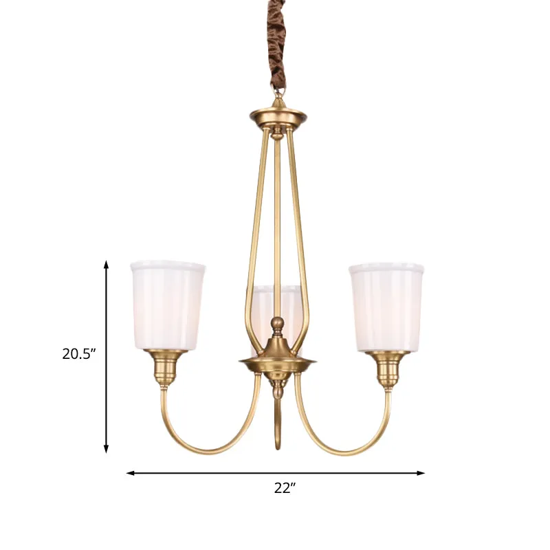 Lustre cylindrique en verre blanc, lumière coloniale, 3/5 lumières, luminaire suspendu pour chambre à coucher, doré Clearhalo