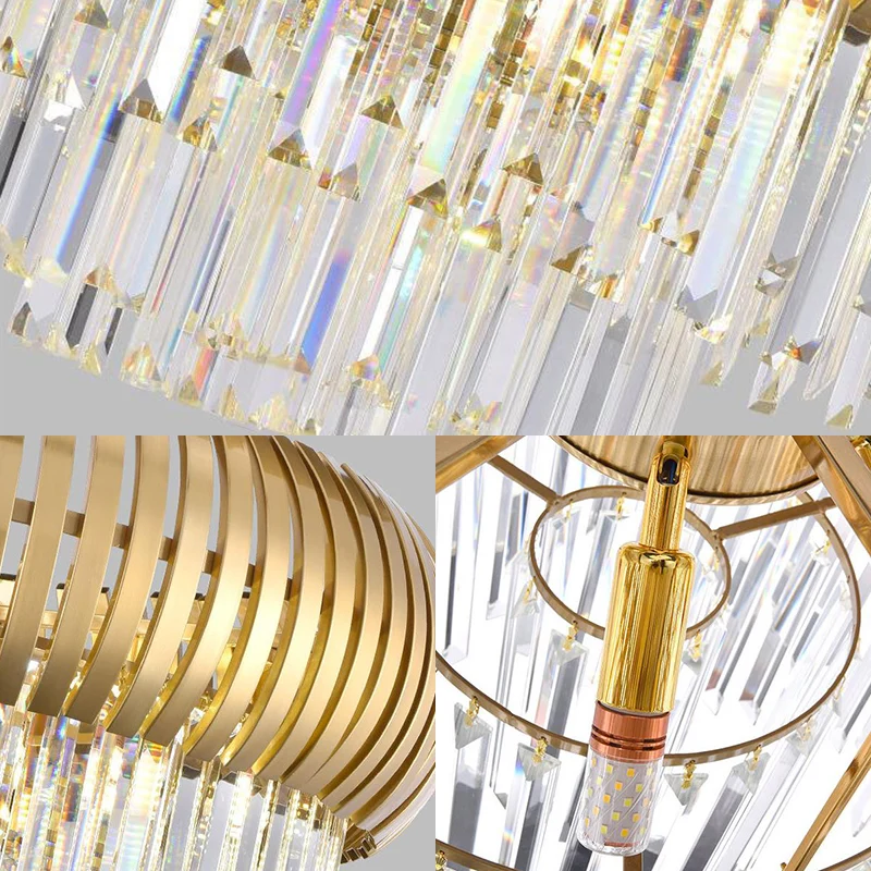 Lustre d'île oblong métallique postmoderne, 16 lumières, éclairage de plafond doré avec glaçons en cristal Clearhalo