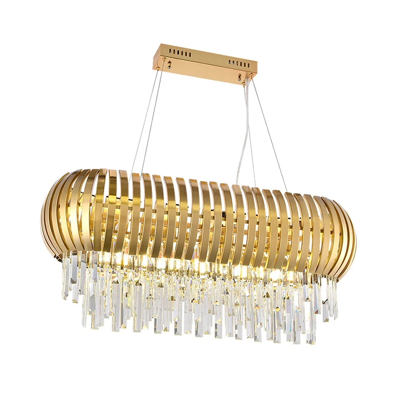 Lustre d'île oblong métallique postmoderne, 16 lumières, éclairage de plafond doré avec glaçons en cristal Clearhalo