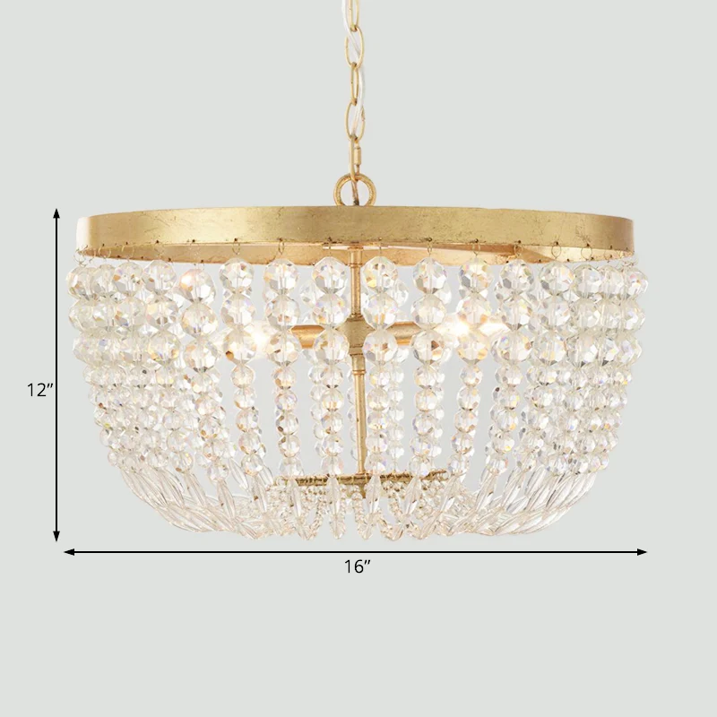 Lustre à dôme large de 16/19.5 pouces, éclairage moderne en laiton cristal, 3/5 ampoules, plafonnier suspendu Clearhalo