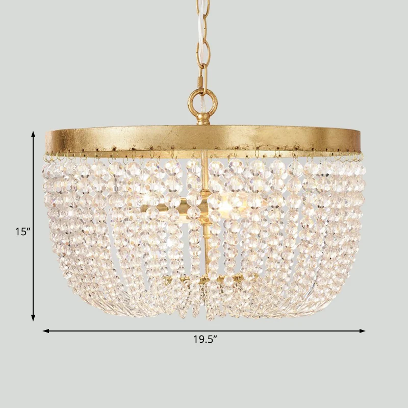 Lustre à dôme large de 16/19.5 pouces, éclairage moderne en laiton cristal, 3/5 ampoules, plafonnier suspendu Clearhalo